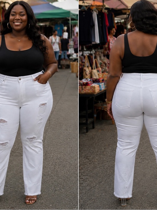 VENUS Denim - Venus Plus Size White Ripped High-Rise Jeans